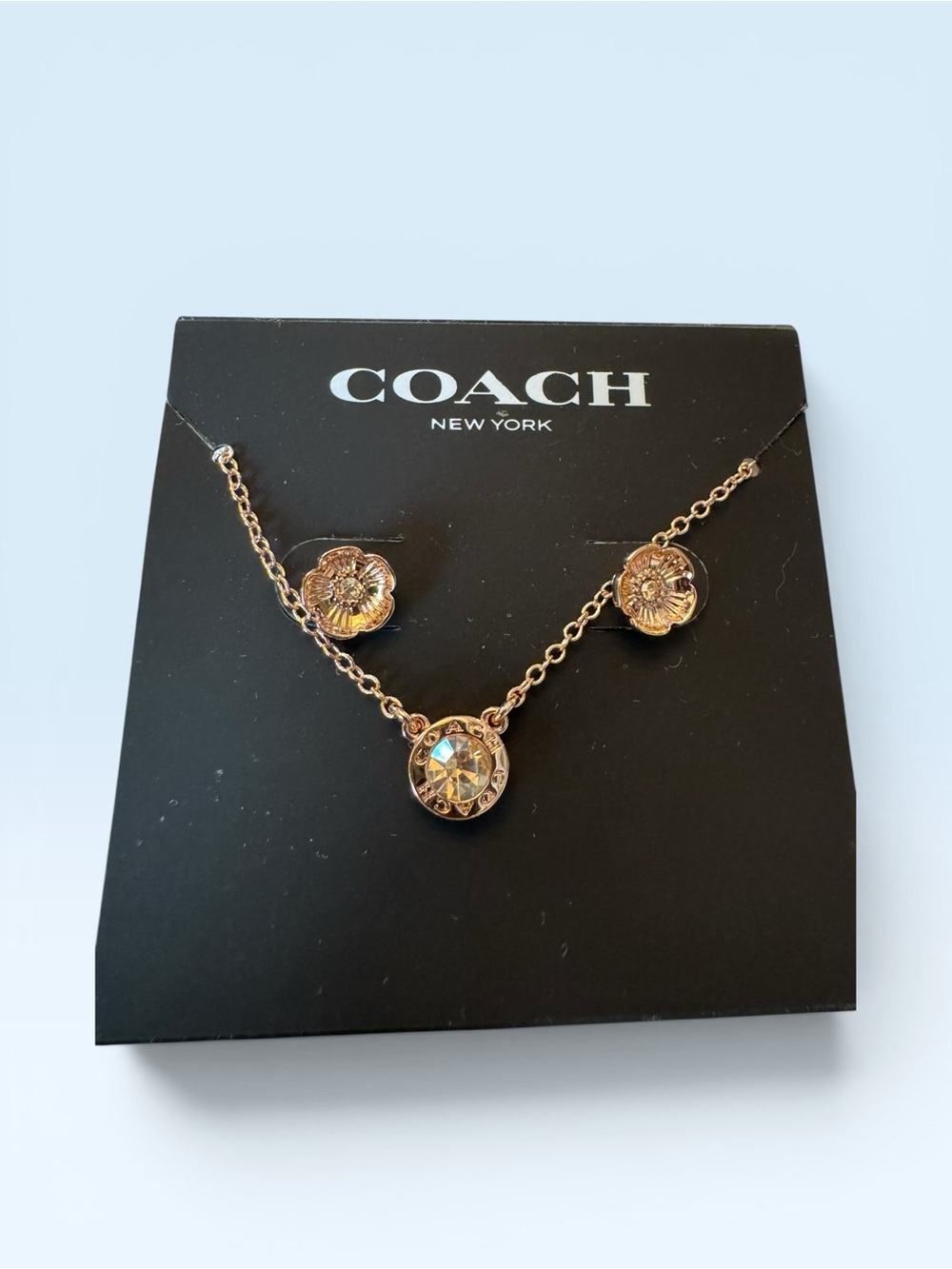 Coach Open Circle Necklace and Tea Rose Stud Earring Set - Picture 2 of 5